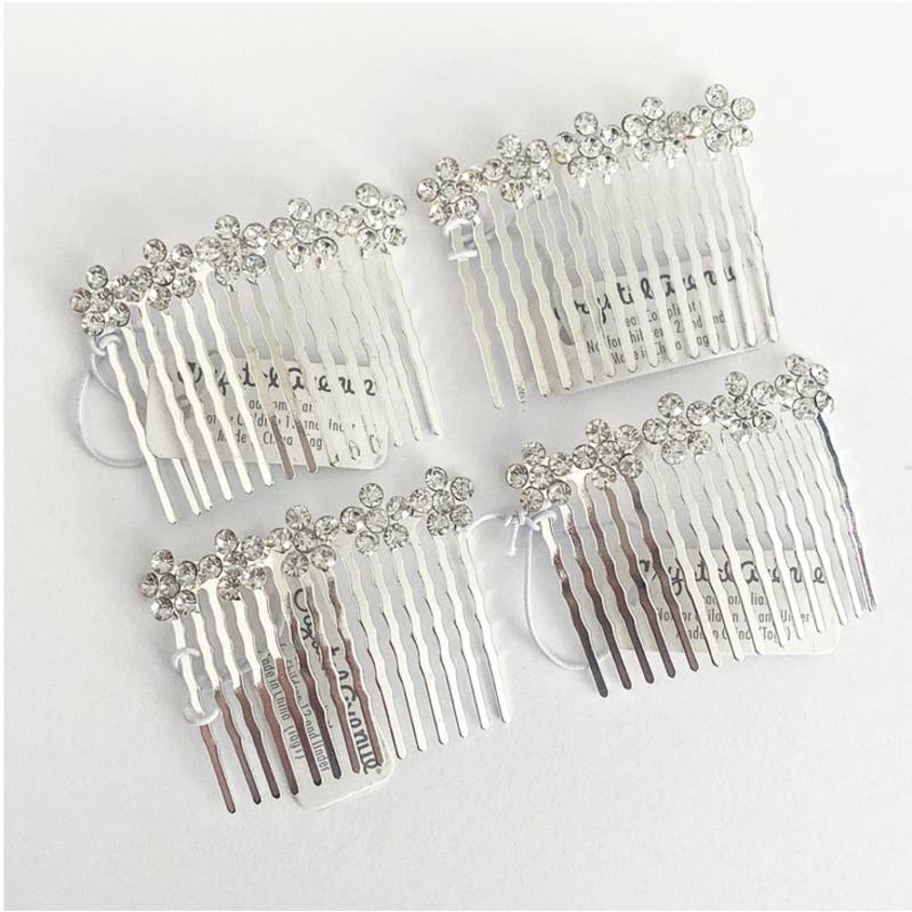 4 Rhinestone Flower Hair Combs